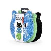 Kikkerland Kitty Scrub Sponge - Set of 3 (Multi Colour)