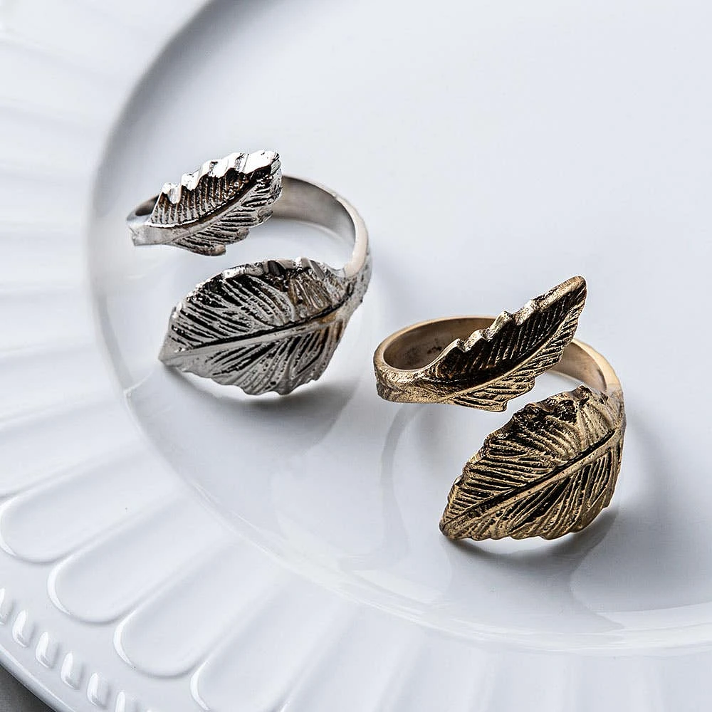 KSP Gather & Dine 'Leaf' Napkin Ring (Shiny Brass)