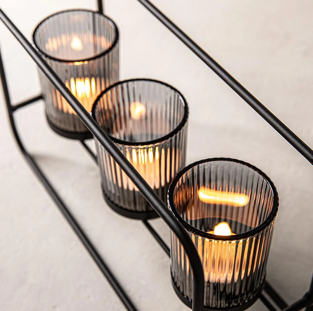 KSP Horizon '3-Lite' Iron Candle Holder (Black/Smoke)