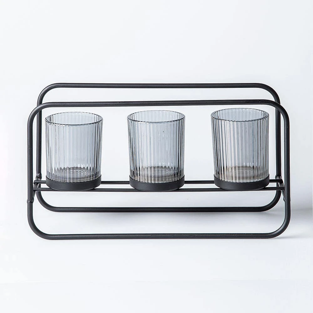 KSP Horizon '3-Lite' Iron Candle Holder (Black/Smoke)