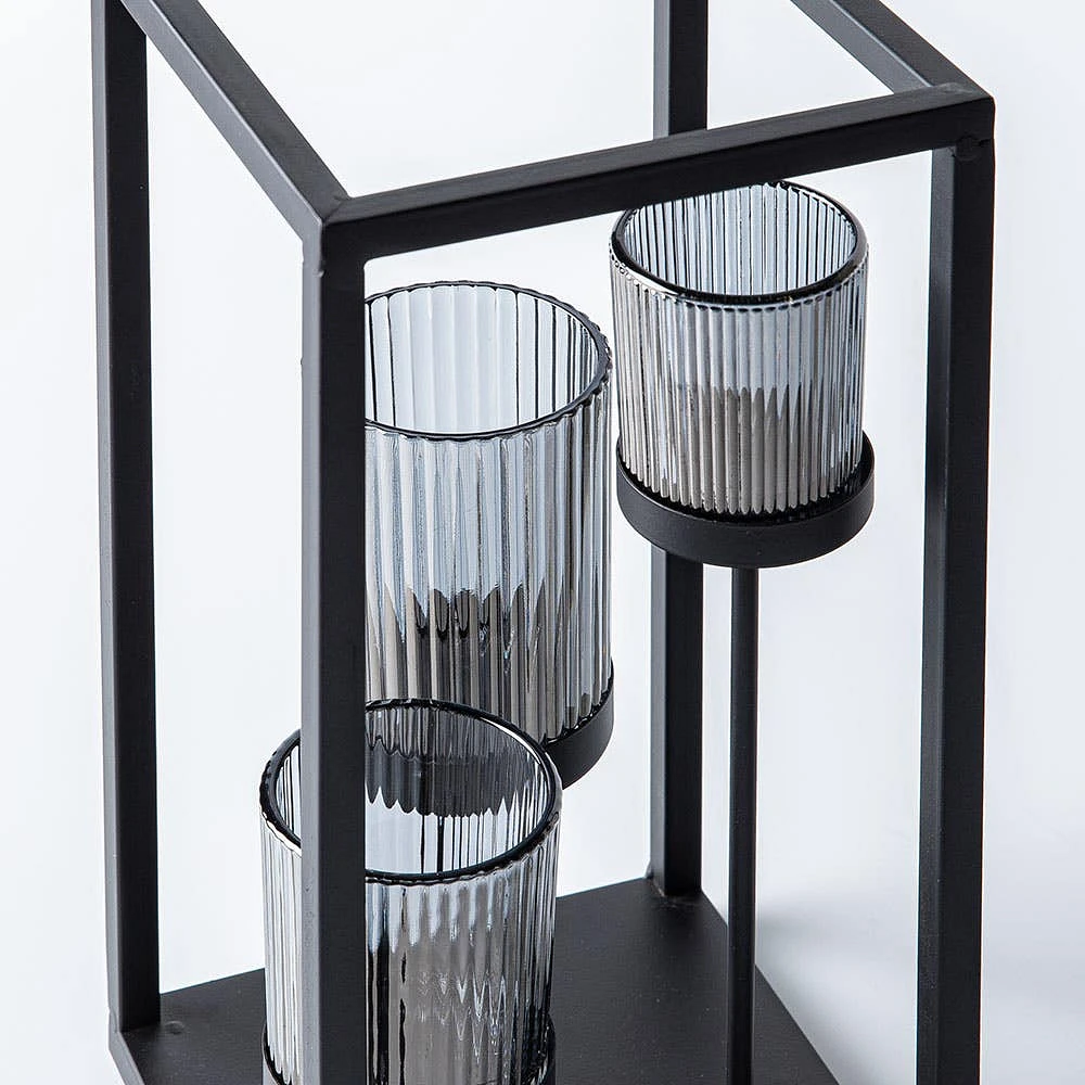 KSP Elevate '3-Lite' Iron Candleholder 12" H (Black/Smoke)
