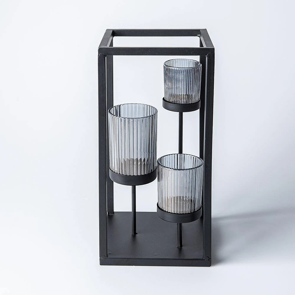KSP Elevate '3-Lite' Iron Candleholder 12" H (Black/Smoke)
