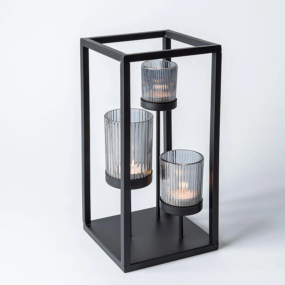 KSP Elevate '3-Lite' Iron Candleholder 12" H (Black/Smoke)