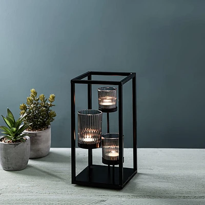 KSP Elevate '3-Lite' Iron Candleholder 12" H (Black/Smoke)