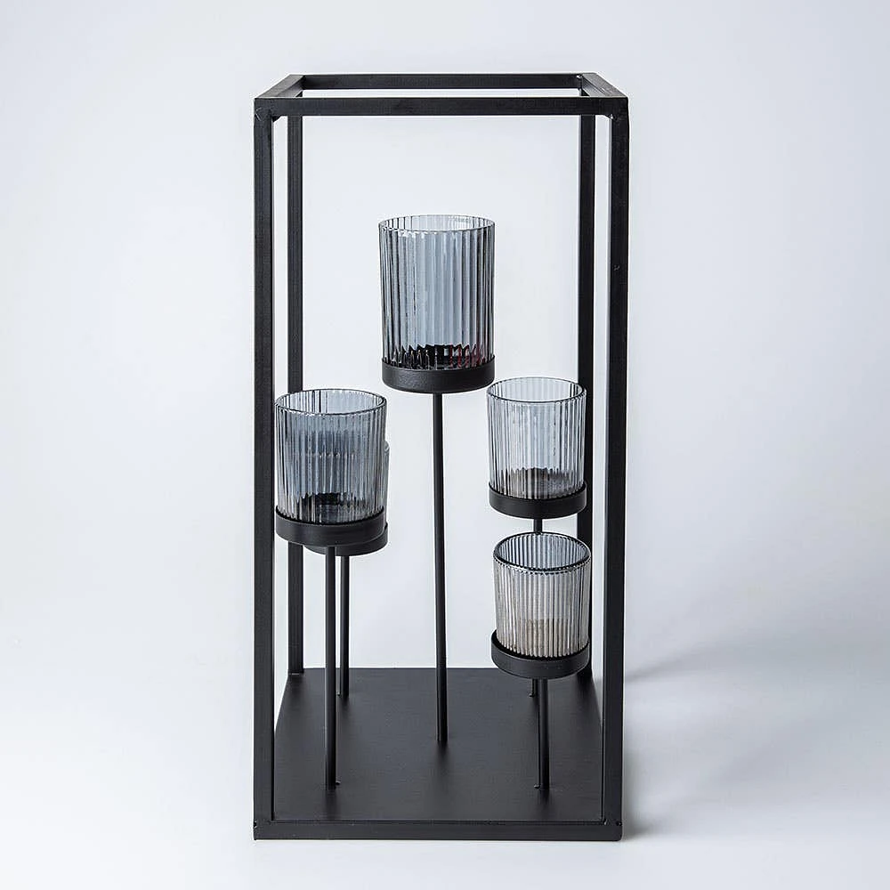 KSP Elevate '5-Lite' Iron Candleholder 17" H (Black/Smoke)