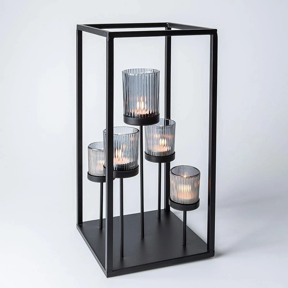 KSP Elevate '5-Lite' Iron Candleholder 17" H (Black/Smoke)