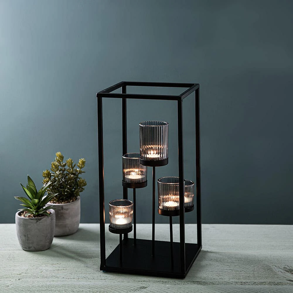 KSP Elevate '5-Lite' Iron Candleholder 17" H (Black/Smoke)