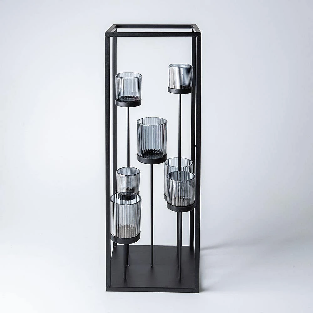 KSP Elevate '7-Lite' Iron Candleholder 24" H (Black/Smoke)