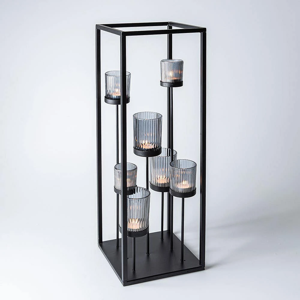 KSP Elevate '7-Lite' Iron Candleholder 24" H (Black/Smoke)