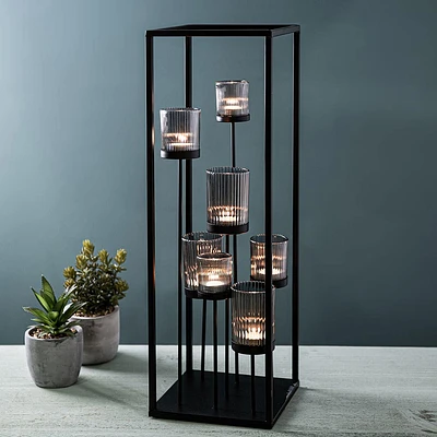 KSP Elevate '7-Lite' Iron Candleholder 24" H (Black/Smoke)