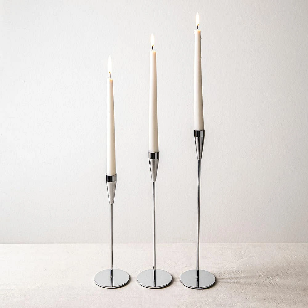 KSP Trinity Metal Taper Candle Holder - Set of 3 (Silver)