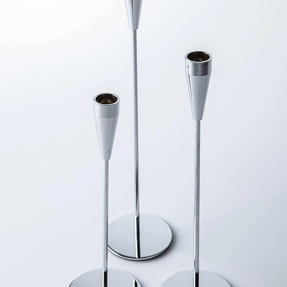 KSP Trinity Metal Taper Candle Holder - Set of 3 (Silver)