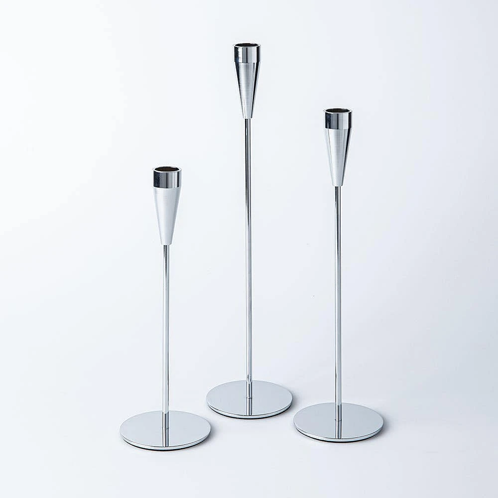 KSP Trinity Metal Taper Candle Holder - Set of 3 (Silver)