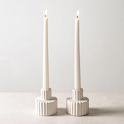 KSP Panelled Ceramic Taper Candle Holder - Set of 2 (White)