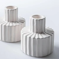KSP Panelled Ceramic Taper Candle Holder - Set of 2 (White)