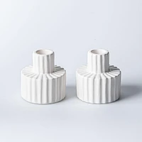 KSP Panelled Ceramic Taper Candle Holder - Set of 2 (White)