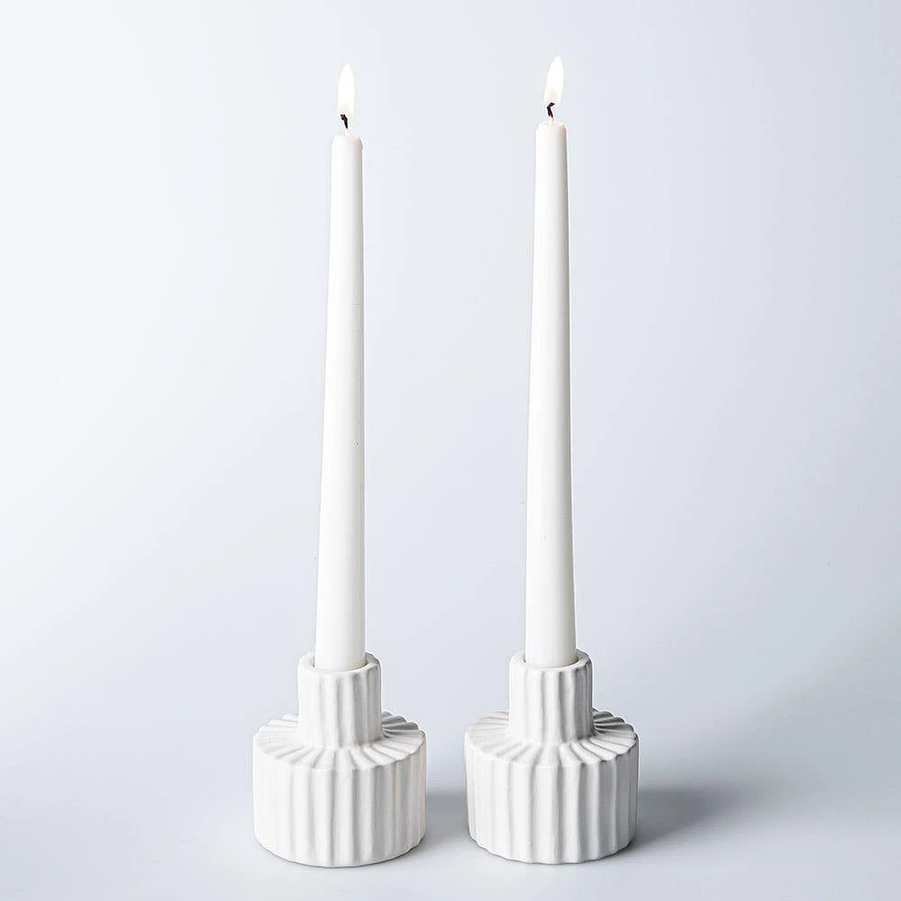 KSP Panelled Ceramic Taper Candle Holder - Set of 2 (White)