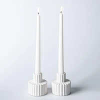 KSP Panelled Ceramic Taper Candle Holder - Set of 2 (White)