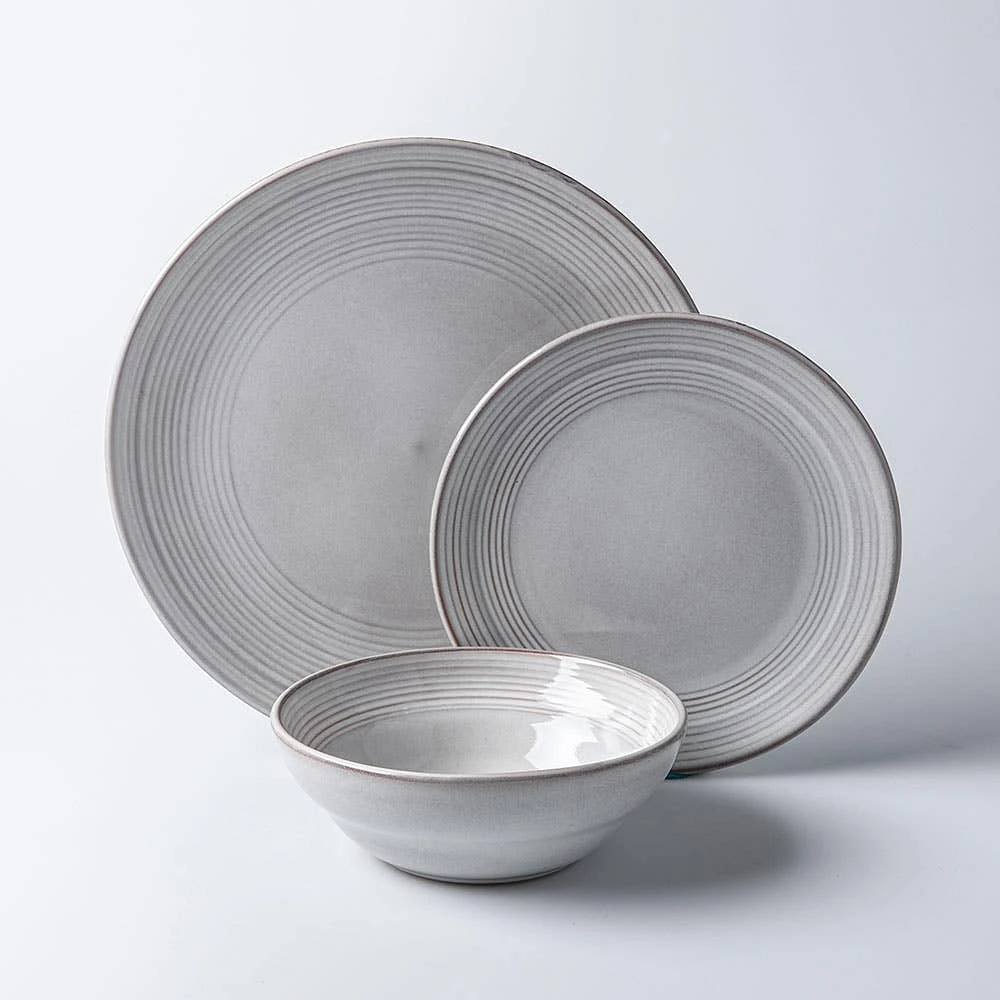 KSP Arcadia Reactive Stoneware Dinnerware - Set of 12 (Grey)