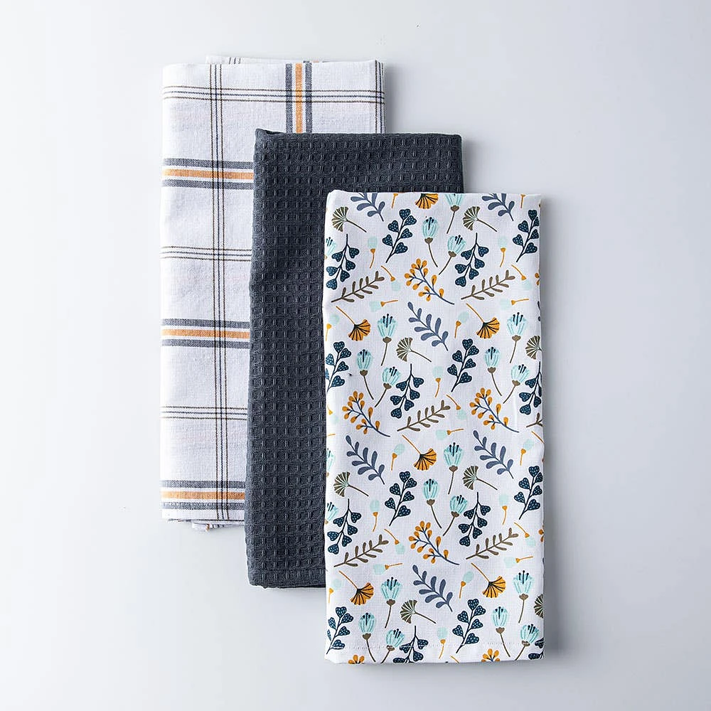 Harman Combo 'Blue Foliage' Cotton Kitchen Towel - Set of 3