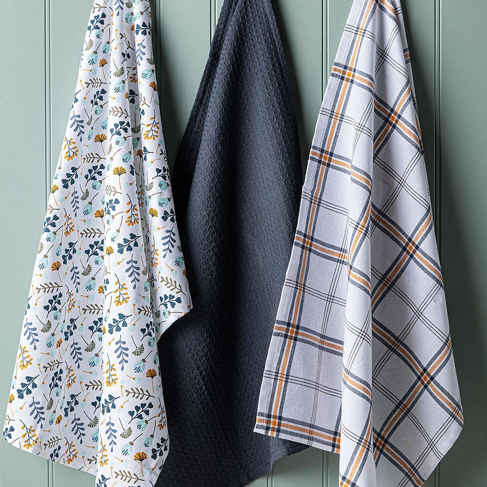 Harman Combo 'Blue Foliage' Cotton Kitchen Towel - Set of 3