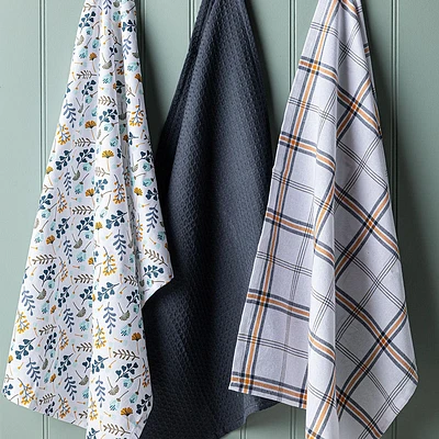Harman Combo 'Blue Foliage' Cotton Kitchen Towel - Set of 3