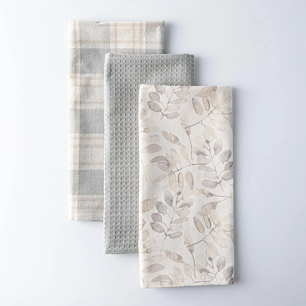 Harman Combo 'Muted Leaves' Cotton Kitchen Towel - Set of 3