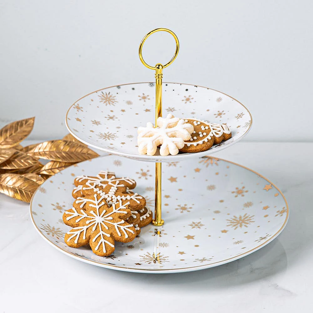 Kitchen Basics Christmas Snowflake 2-Tier Cake Stand (Multi Colour)