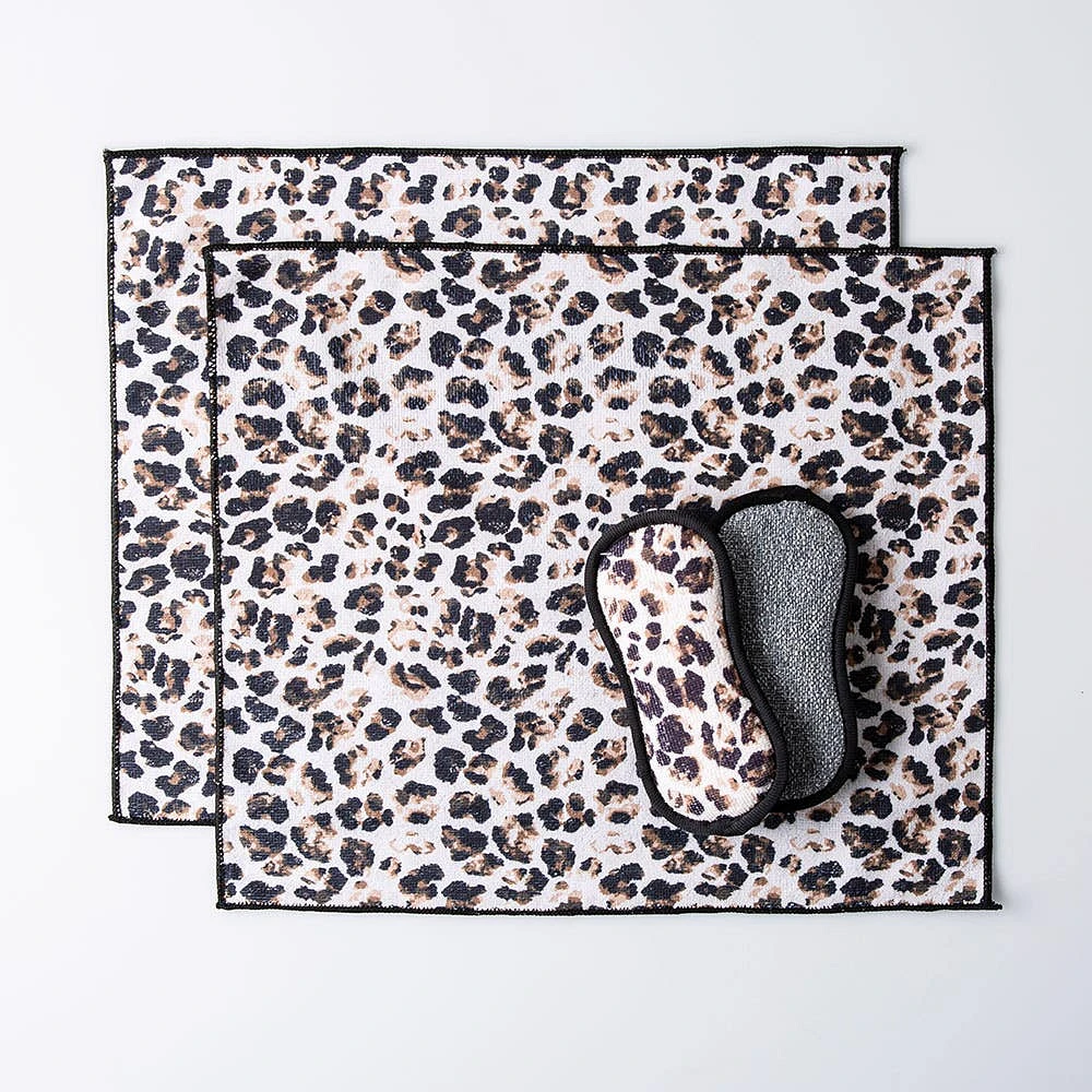 Harman Microfiber 'Leopard' Sponge & Cloth Combo Set of 4