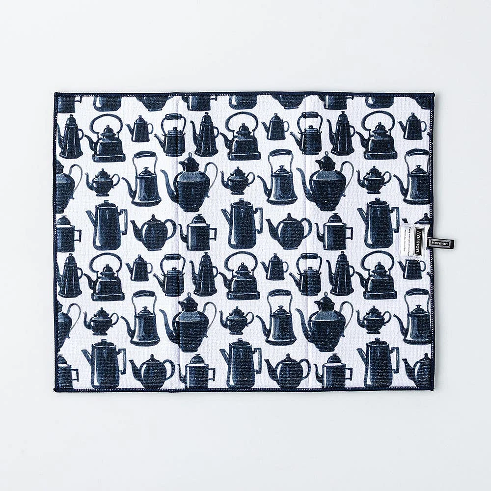 Harman Printed 'Tea Pots' Microfibre Dish Drying Mat (Navy)