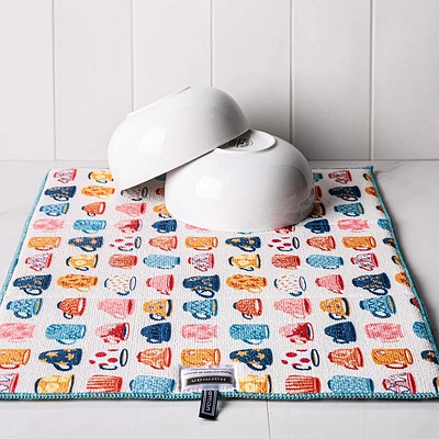Harman Printed 'Tea Cups' Microfibre Dish Drying Mat