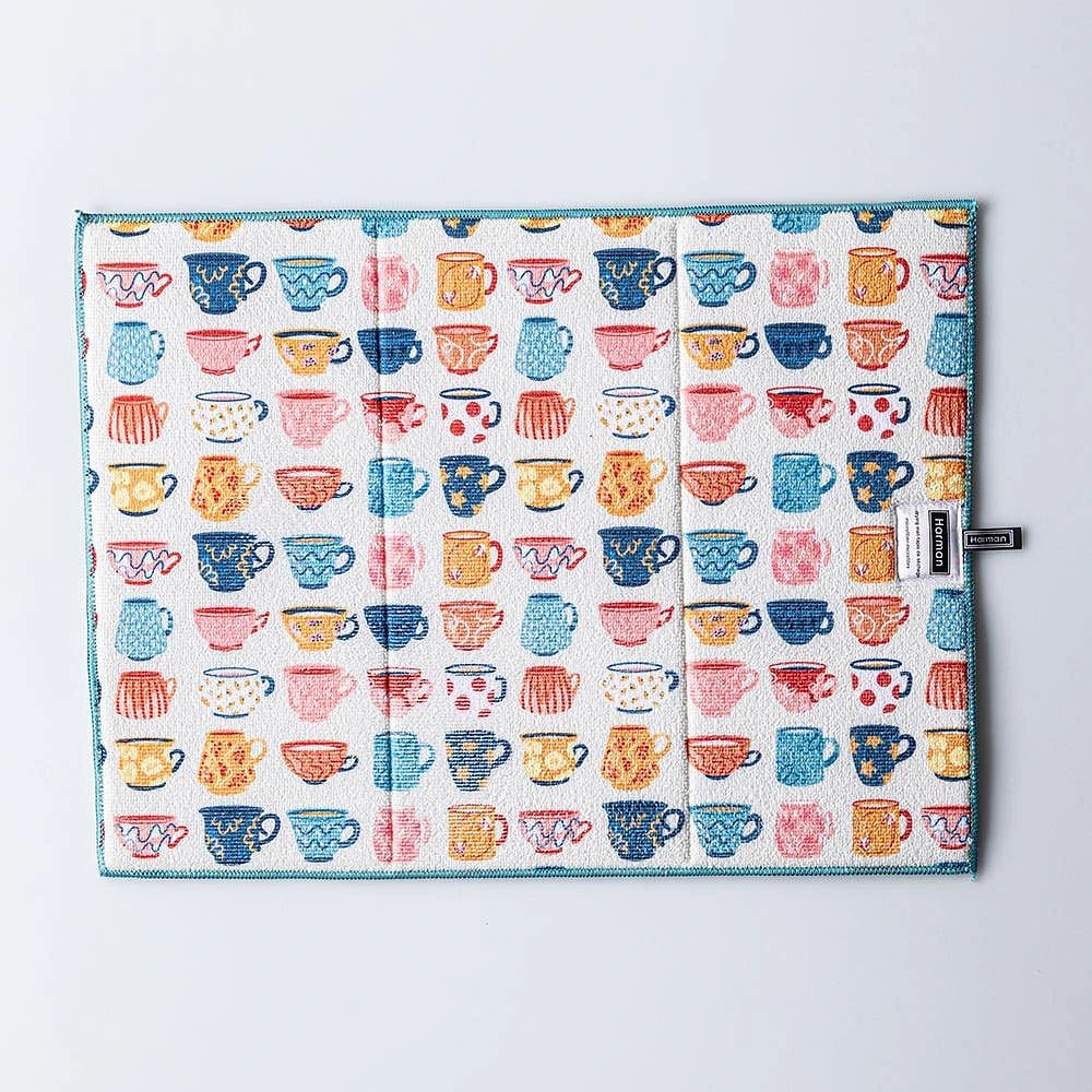 Harman Printed 'Tea Cups' Microfibre Dish Drying Mat