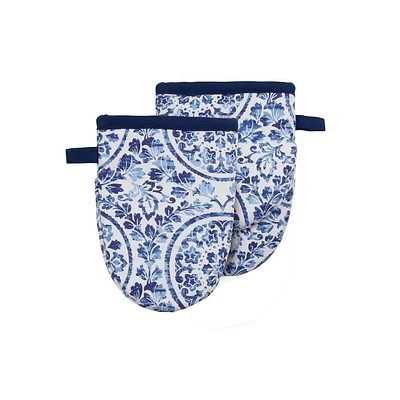 Harman Gourmet 'Medallion' Cotton Mini Oven Mitt - Set of 2 (Blue)
