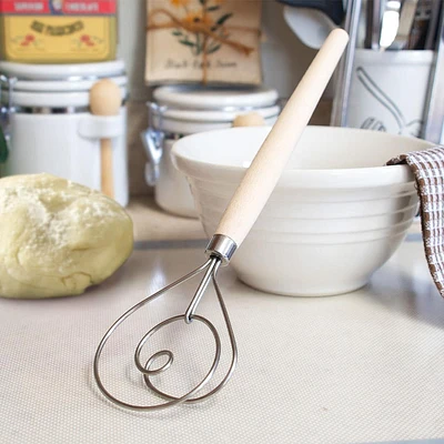 Fox Run Bread Craft Danish Dough Whisk (Wood/Stainless Steel)