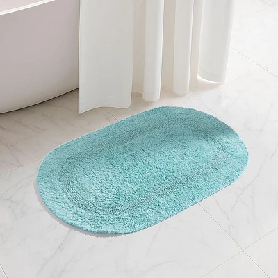 KSP Plush Oval Cotton Bathmat Reversible (Capri Blue)