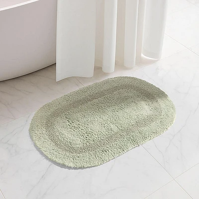KSP Plush Oval Cotton Bathmat Reversible (Smoke Green)