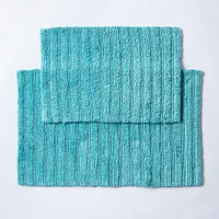 KSP Stripe Cotton Bathmat Reversible 17x24" (Capri Blue)