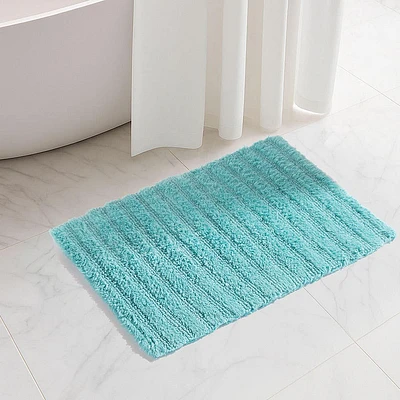 KSP Stripe Cotton Bathmat Reversible 17x24" (Capri Blue)