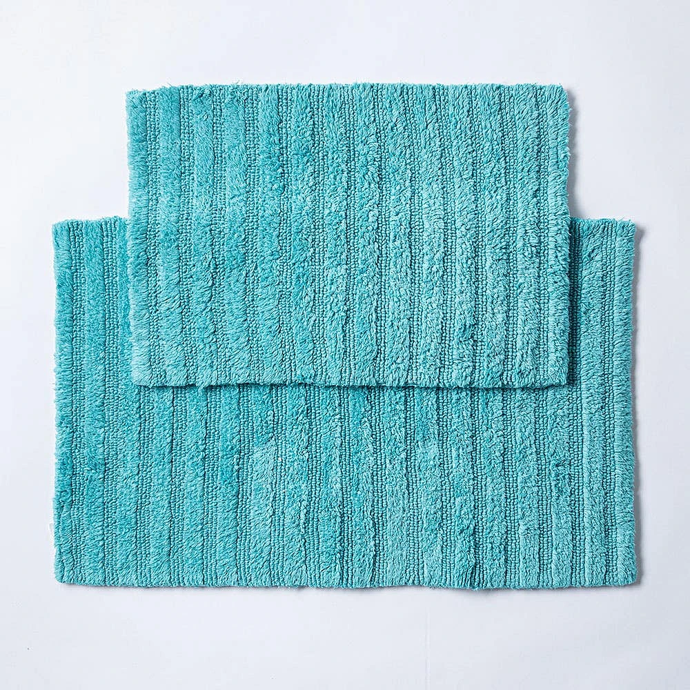 KSP Stripe Cotton Bathmat Reversible 20x32" (Capri Blue)