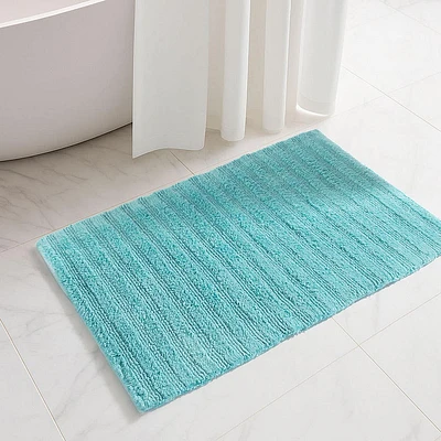 KSP Stripe Cotton Bathmat Reversible 20x32" (Capri Blue)