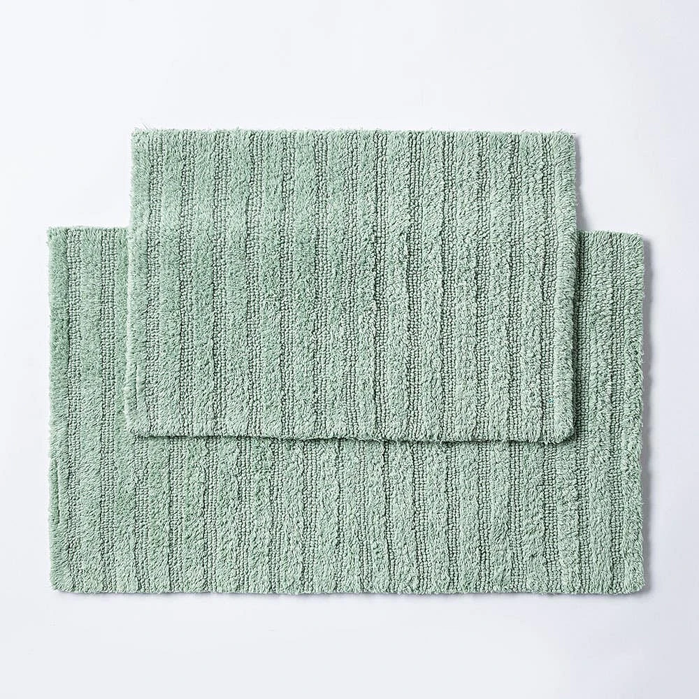 KSP Stripe Cotton Bathmat Reversible 20x32" (Smoke Green)
