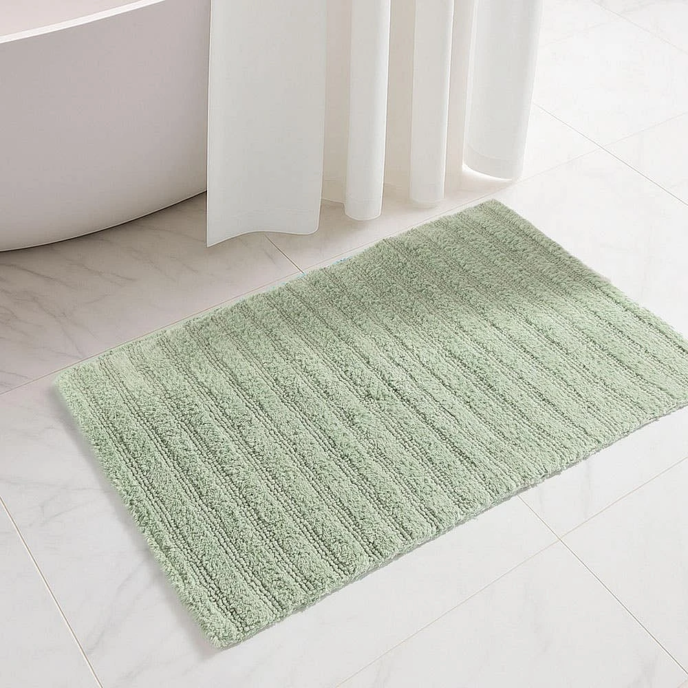 KSP Stripe Cotton Bathmat Reversible 20x32" (Smoke Green)
