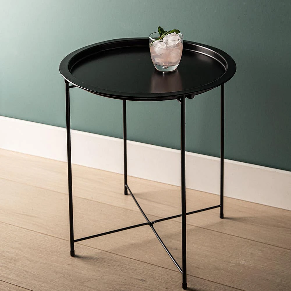 ITY Folding Side Table Metal Black 18.5" D x 20" H