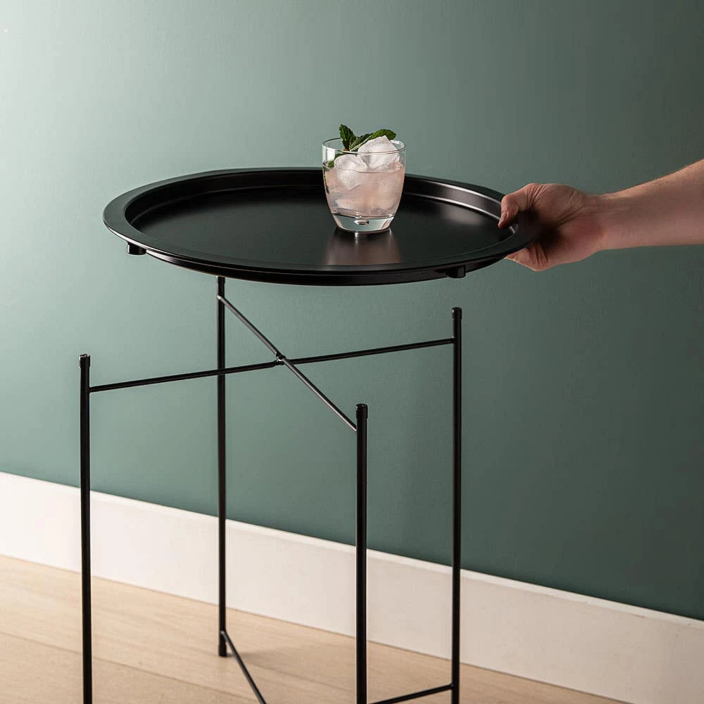 ITY Folding Side Table Metal Black 18.5" D x 20" H