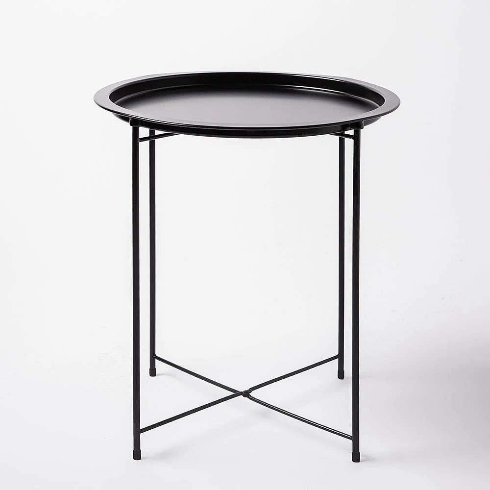 ITY Folding Side Table Metal Black 18.5" D x 20" H