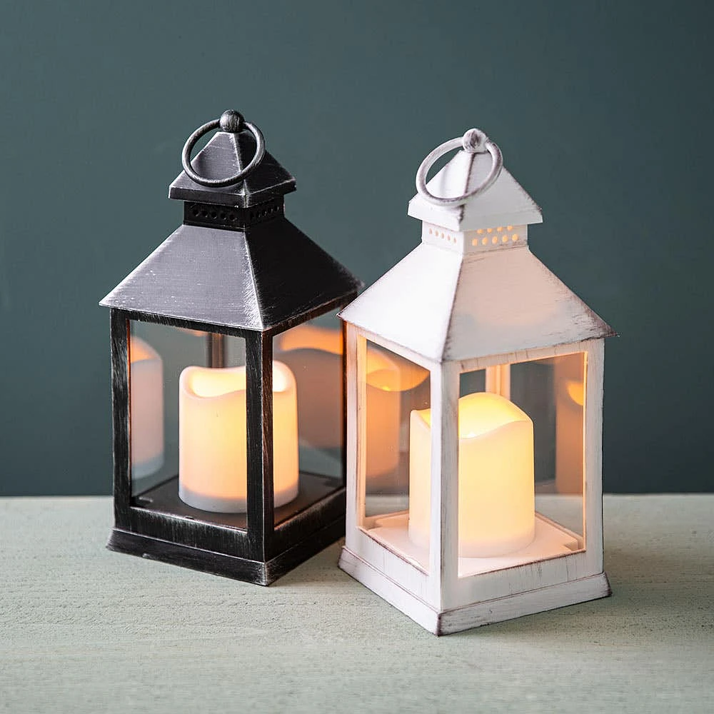 KSP Flicker 'Metal Look' LED Plastic Lantern 10cm sq. x 24cm