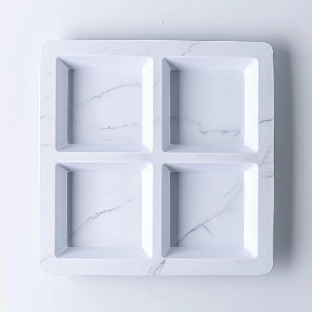 KSP Enzo Melamine 4-Section Serve Tray 13.5" Sq. (Marble White)