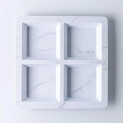 KSP Enzo Melamine 4-Section Serve Tray 13.5" Sq. (Marble White)
