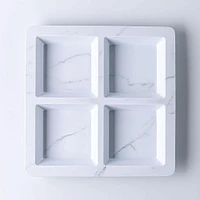 KSP Enzo Melamine 4-Section Serve Tray 13.5" Sq. (Marble White)