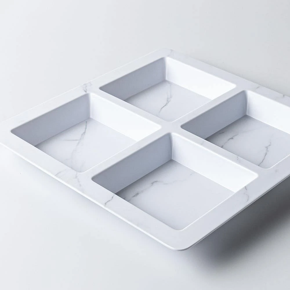 KSP Enzo Melamine 4-Section Serve Tray 13.5" Sq. (Marble White)